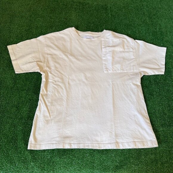 Zara Boxy Fit Solid Beige Big Pocket Short Sleeve Crewneck T-Shirt Size 13-14 - Picture 1 of 13
